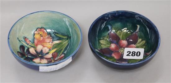 Two small Moorcroft floral bowls